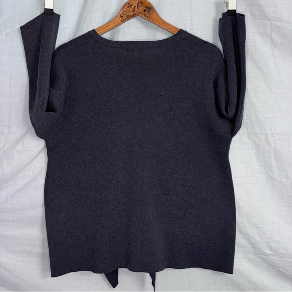 Retrology Dark Cornflower Blue, Asymmetrical Hem with Front-Tie Sweater in 1X - Picture 6 of 14